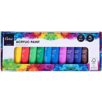 Akrylmaling 12x36ml | Ulike Farger | Artist