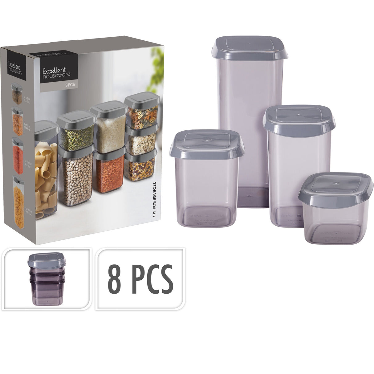 Oppbevaringsbokser med Lokk 8stk | Excellent Houseware
