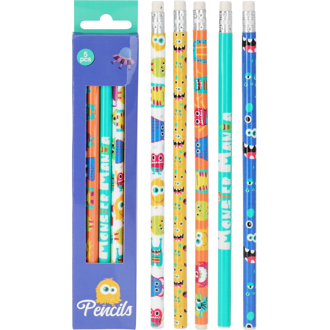 Blyantsett Monsterdesign 5pk | Free & Easy