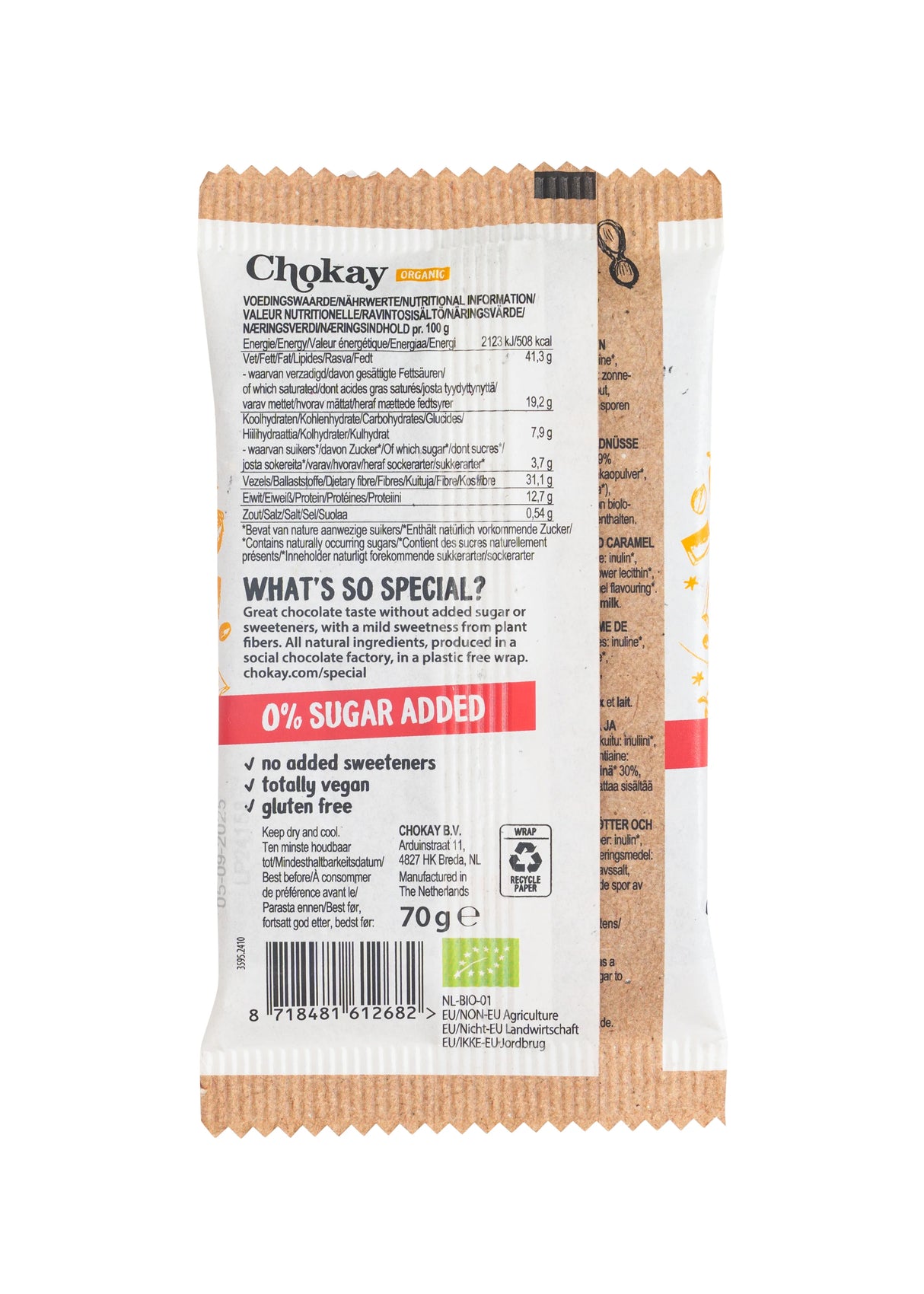 Chokay Økologisk Mørk Sjokolade med Karamell og Peanøtter 70g