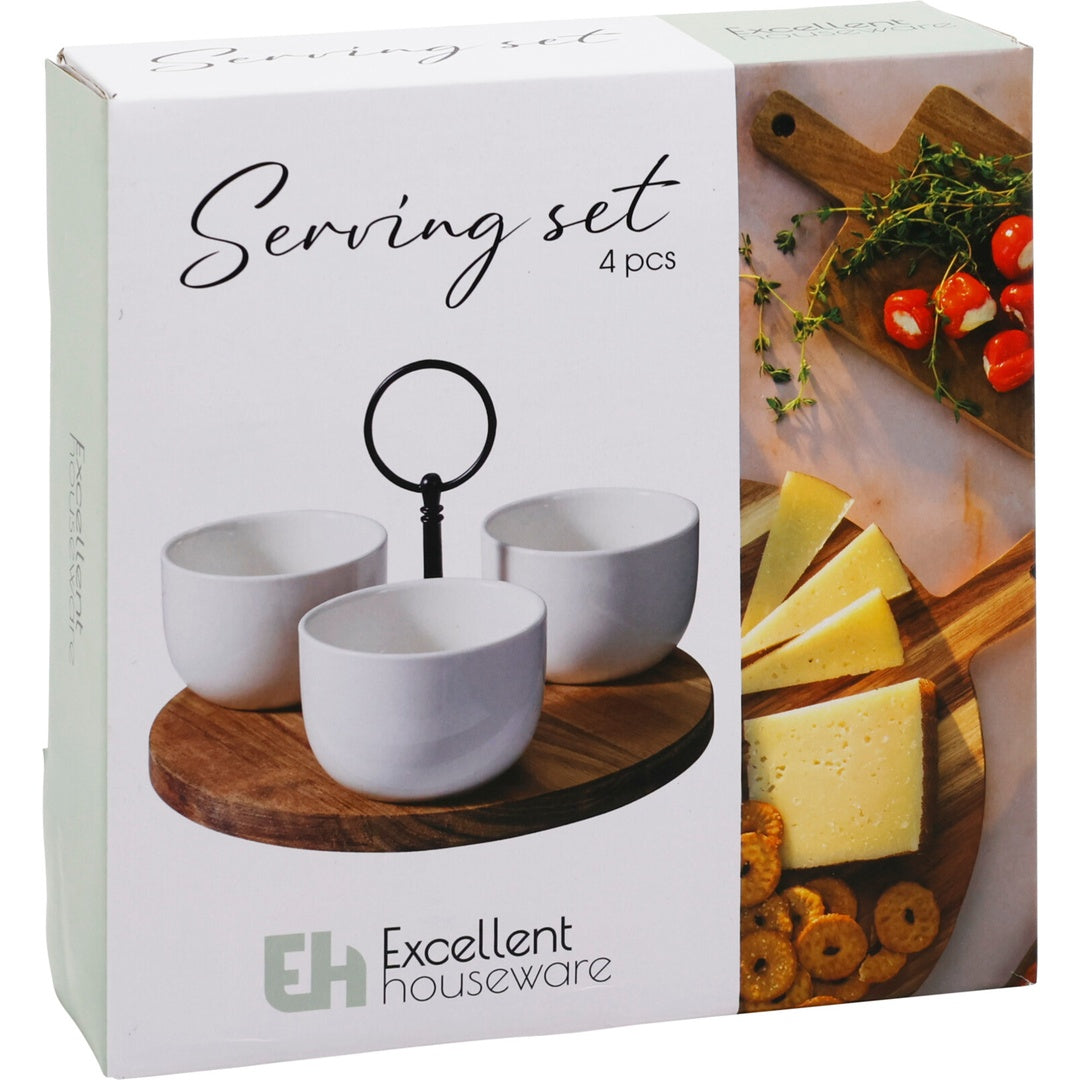 Serveringssett 4 deler | Akasiabrett med skåler