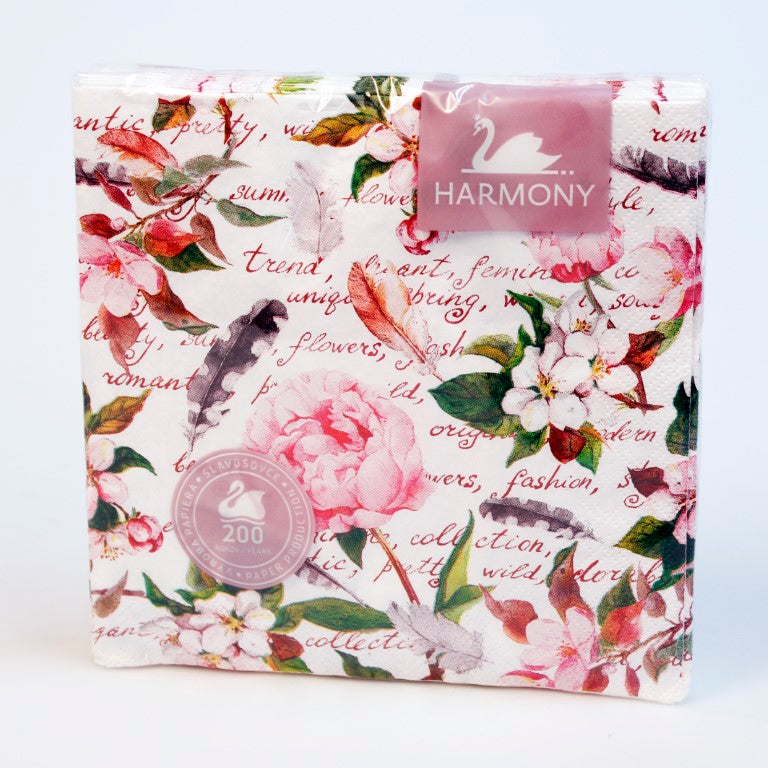 Servietter Blomster Pink Peony 20pk 3-lags | 33x33cm | Harmony