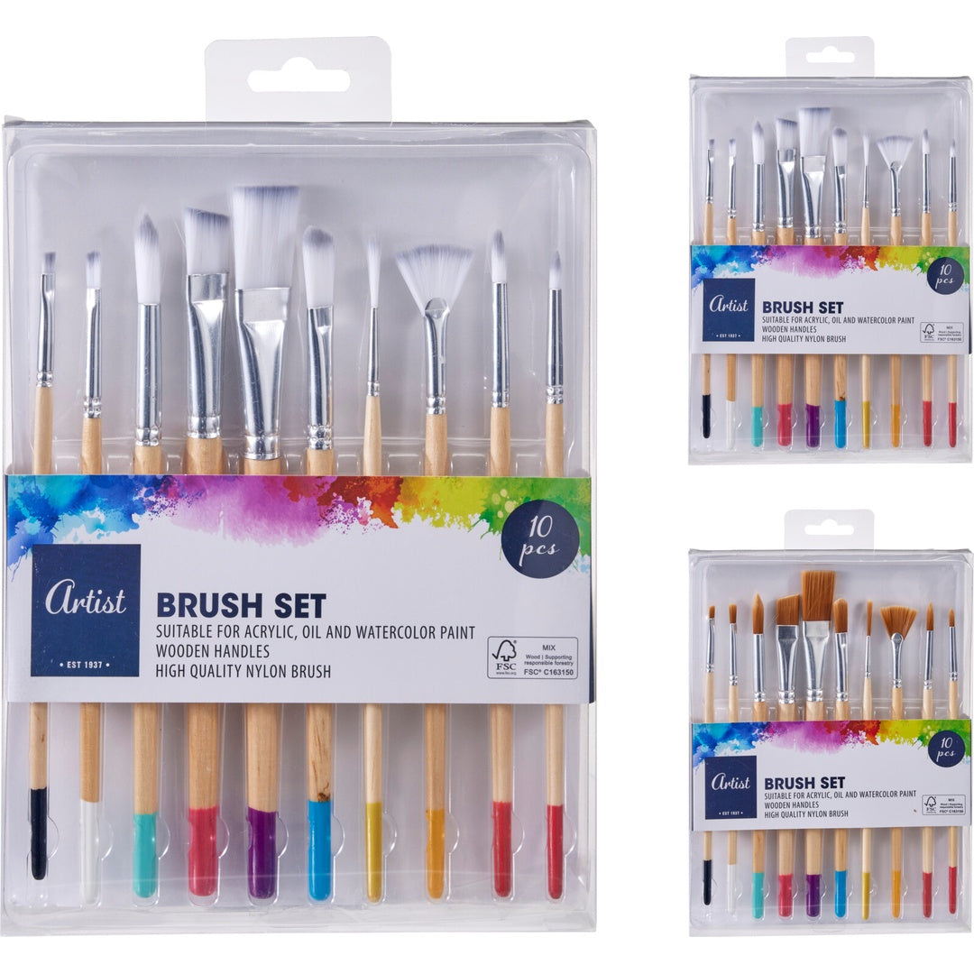 Penselsett 10pk | 2 farger | Trehåndtak