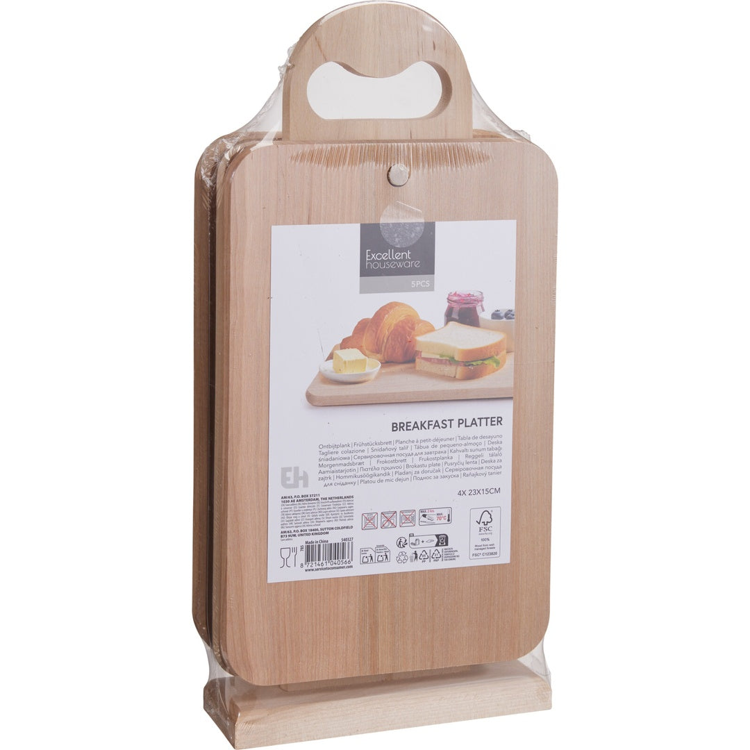 Skjærebrettsett Bambus 4 stk med Holder | Excellent Houseware
