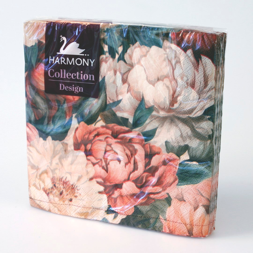 Servietter med Pioner 20pk | 33x33cm