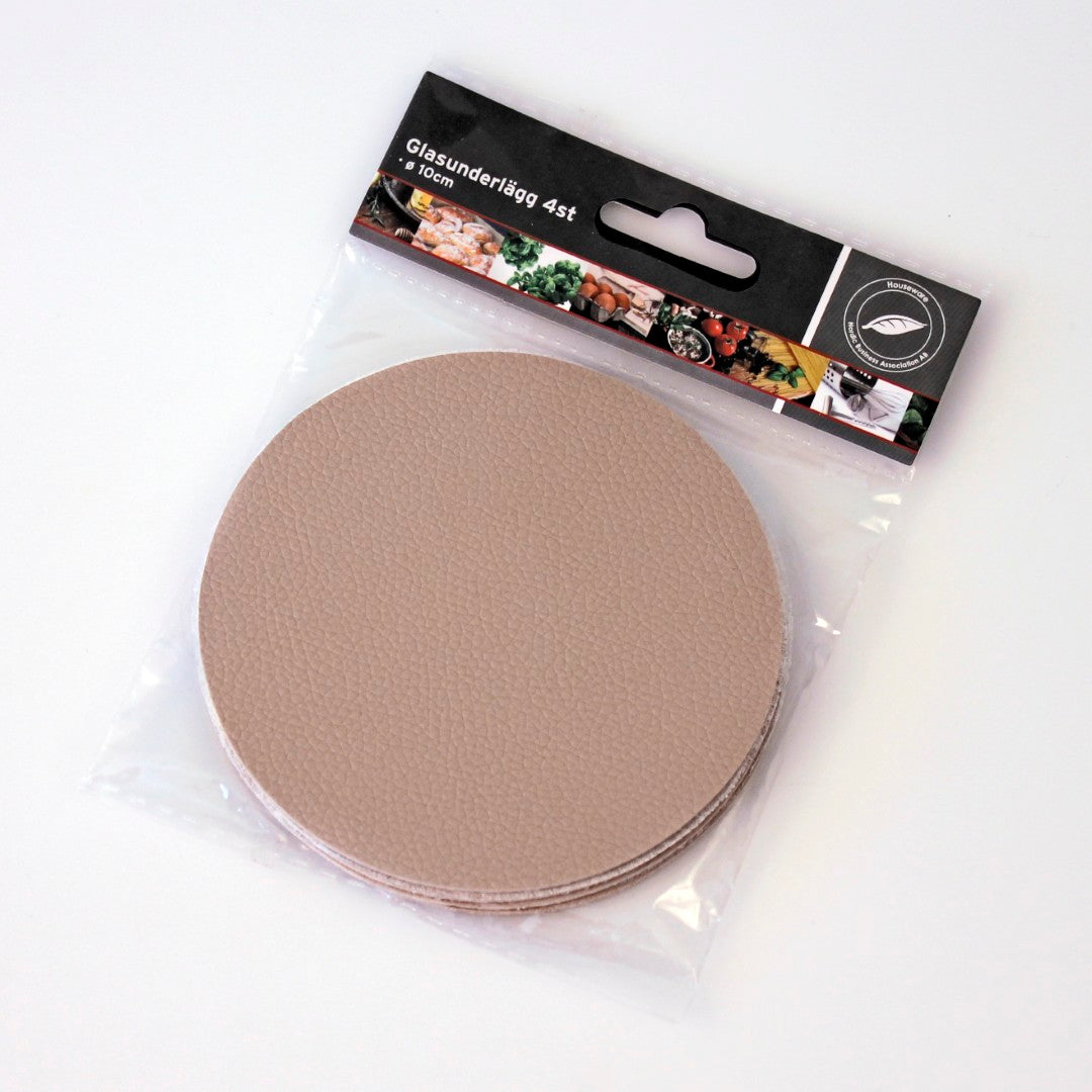 Glassbrikker i Kunstig Skinn Beige 4pk | Ø10cm