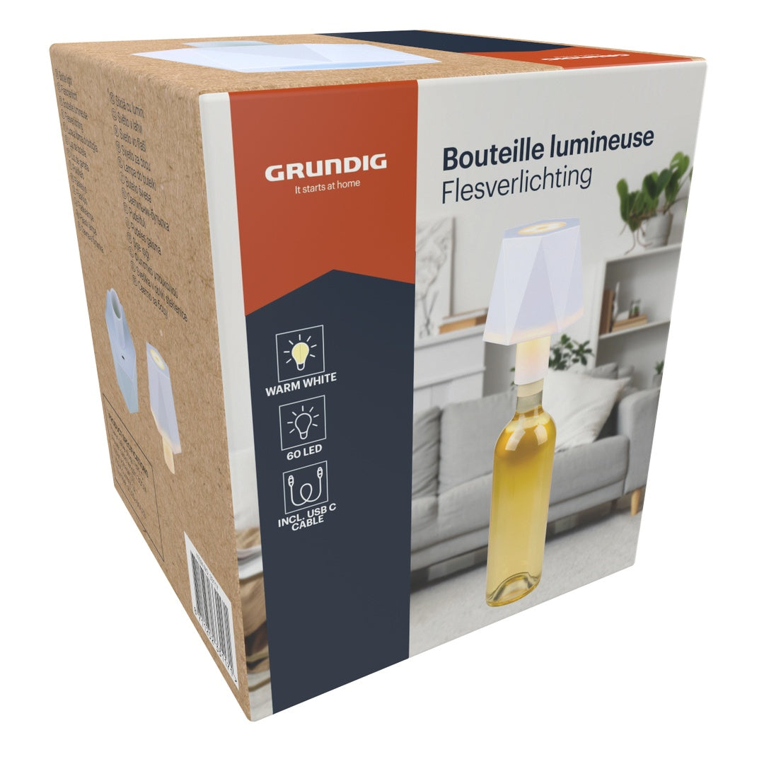 Oppladbart LED-flaskelys 60LED Hvit eller Sort | Grundig