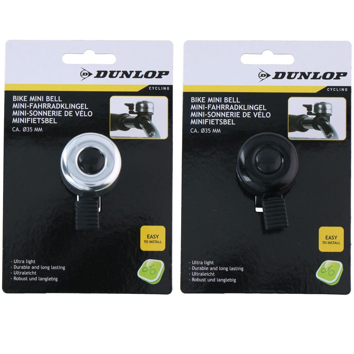 Dunlop Sykkelringeklokke Mini 35 mm | Sort/Sølv