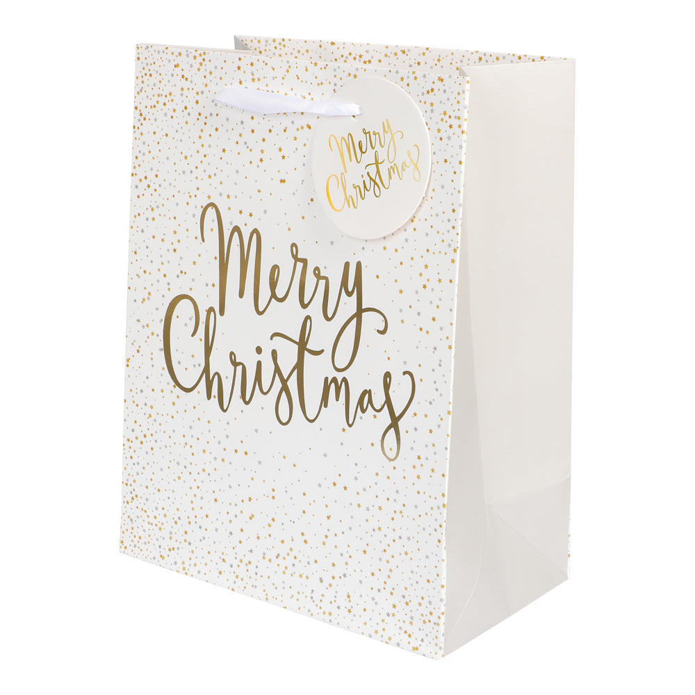 Gavepose Merry Christmas Hvit 18x23x10cm | Julepose
