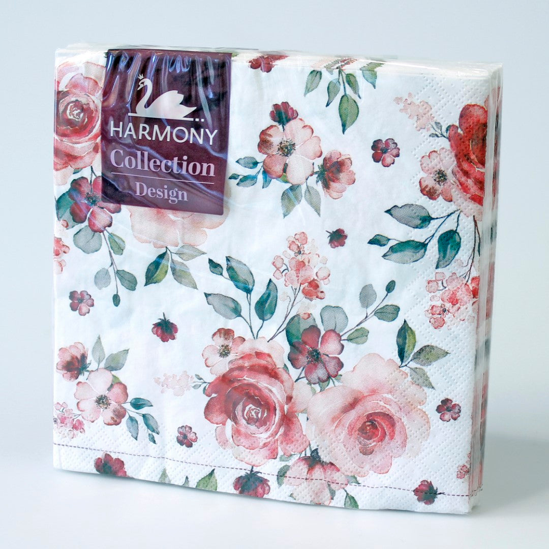 Servietter Blomster Røde Roser 20pk 3-lags | 33x33cm | Harmony
