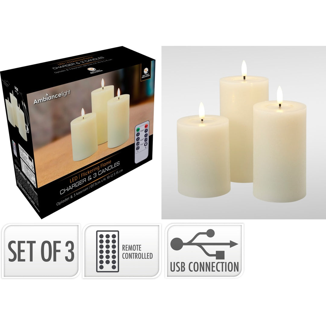 LED-lyssett med fjernkontroll | Tre stk | H&S Collection