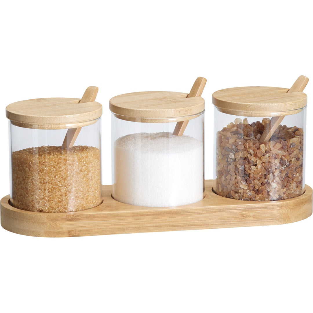 Oppbevaringsglass Sett i Glass med Bambuslokk & Skje | Excellent Houseware