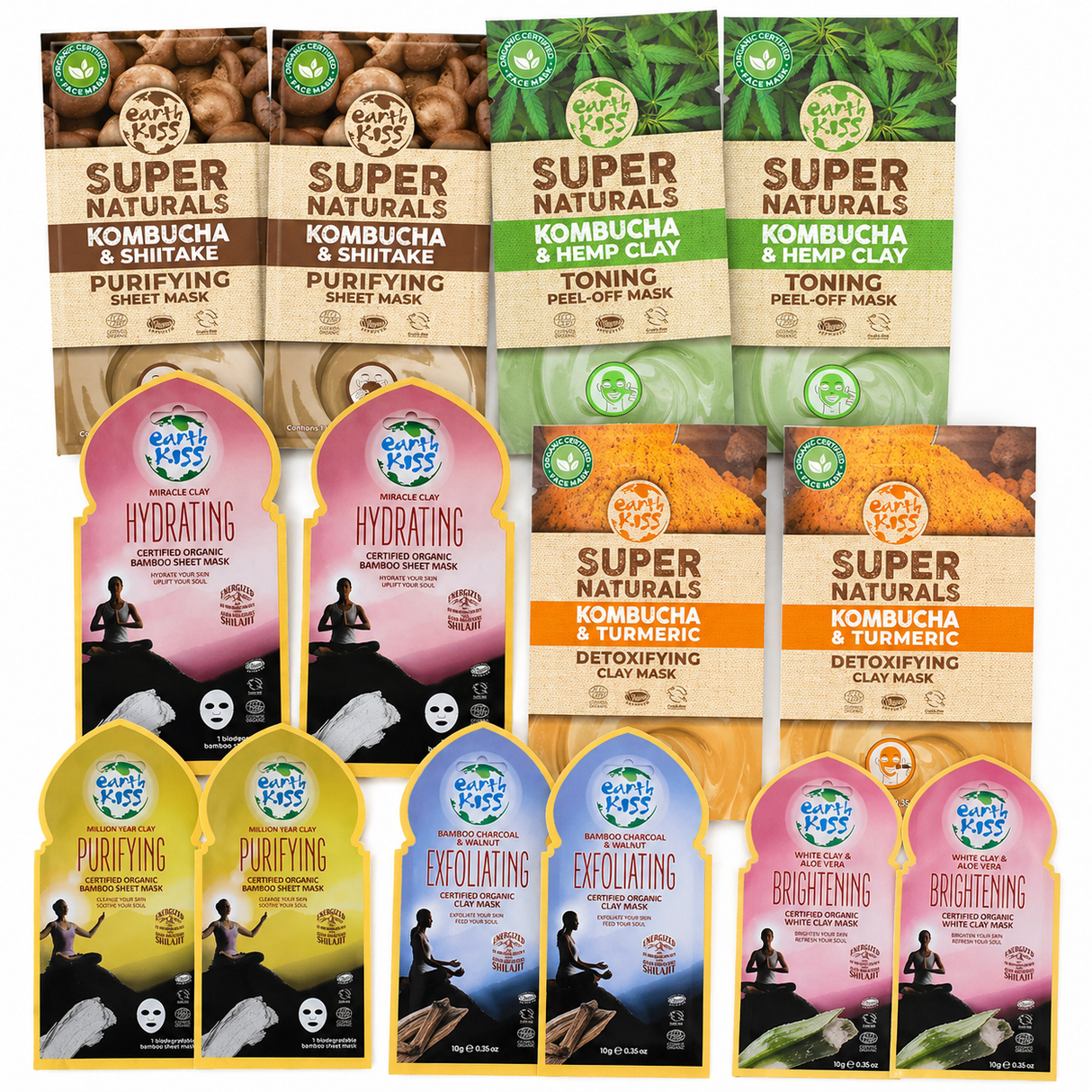 Earth Kiss Ansiktsmasker Storpakk 14stk | 7 varianter | Gavepakke