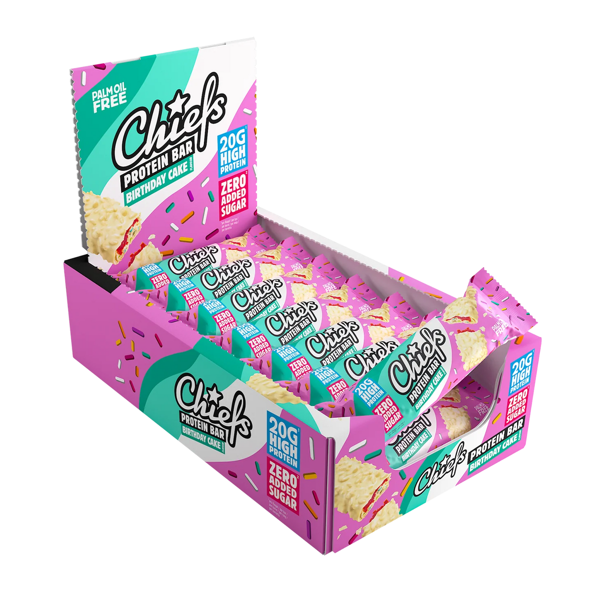 Datodeal | Chiefs Protein Bar Birthday Cake 12x55g | Storpakk