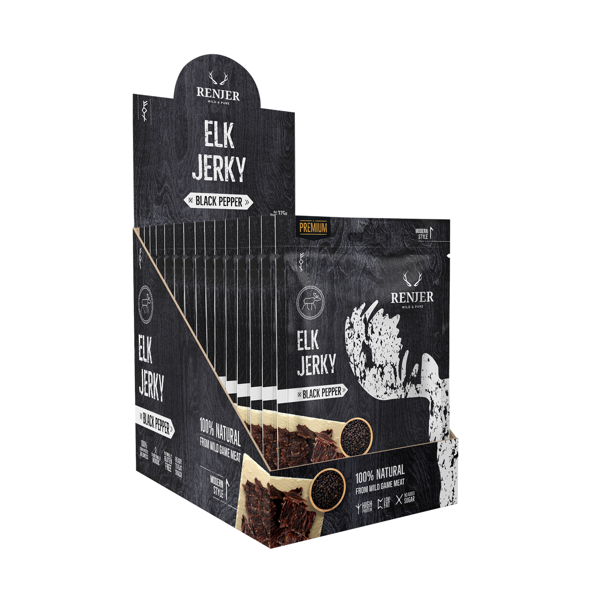 Renjer Elg Jerky med Svart Pepper 25g