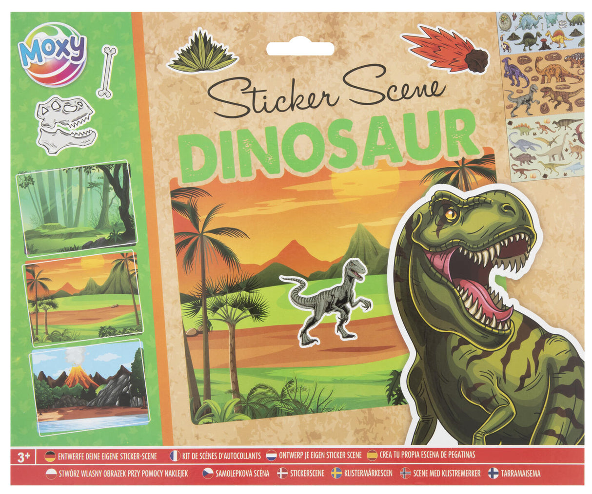 MOXY Dinosaur Klistremerker med Bakgrunn | 3 Scener