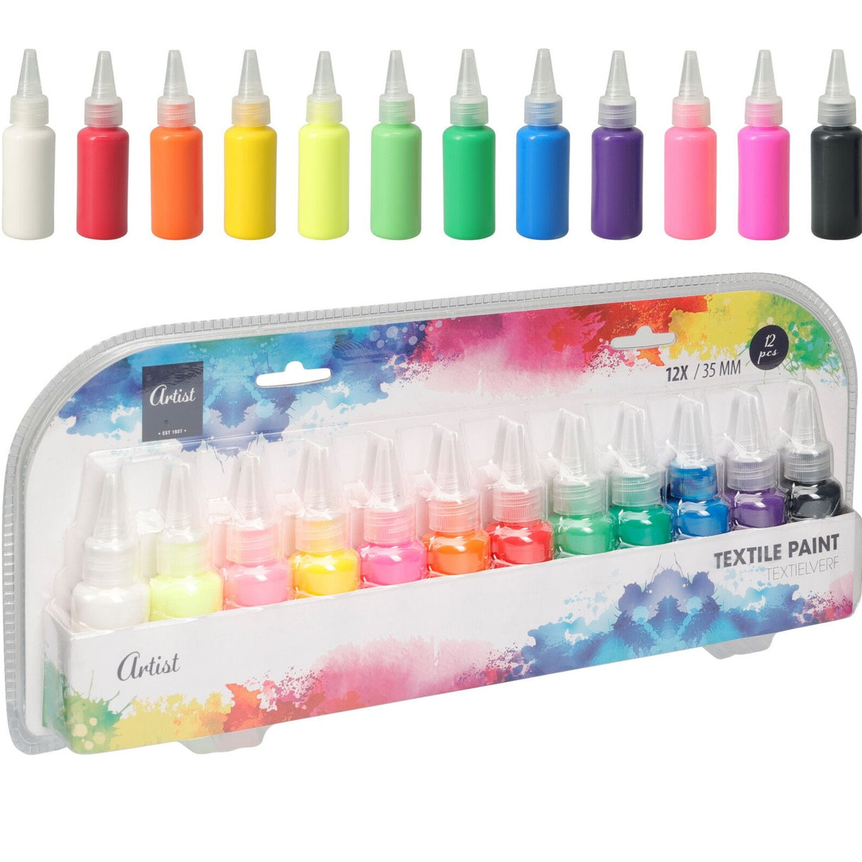 Tekstilmaling 12x35ml | Ulike Farger | Artist