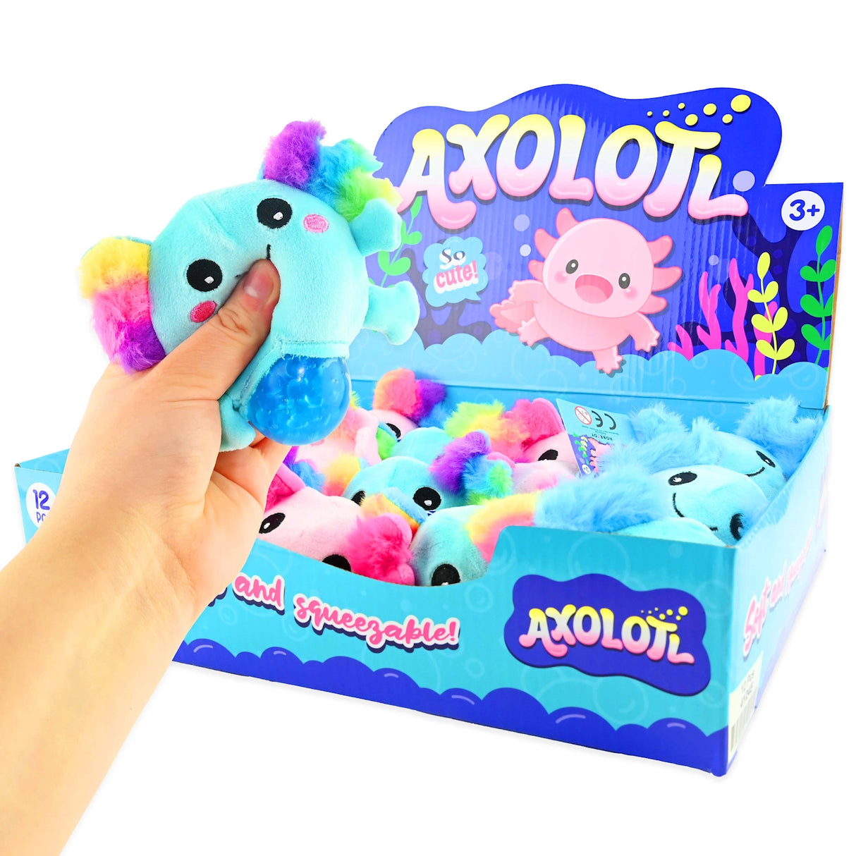 Plysj Squeeze Axolotl med Vannperler | 2 Farger