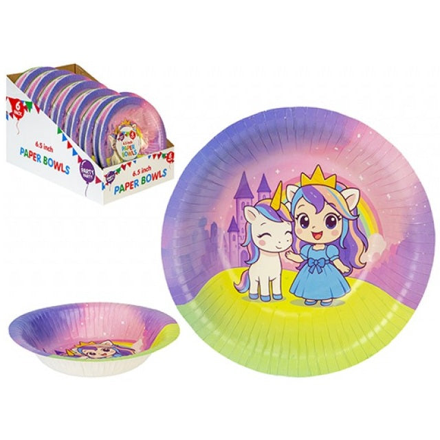 Prinsesse & Enhjørning Pappskåler 6pk | 16,5cm