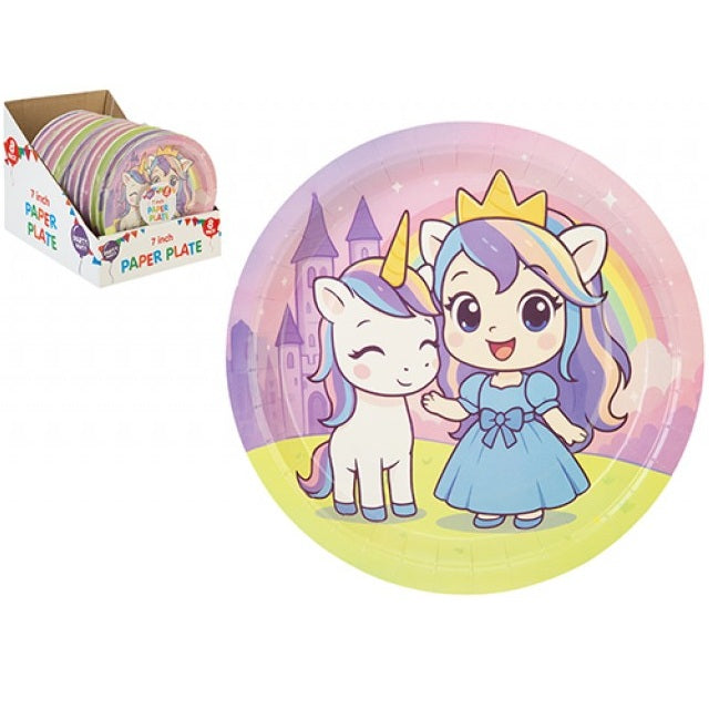 Prinsesse & Enhjørning Papptallerkener 8pk | 17,8cm