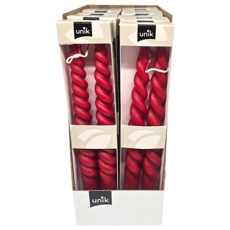 Unik Tvinnede Julelys Rød 24cm 12x2pk | Storpakk 24 Lys