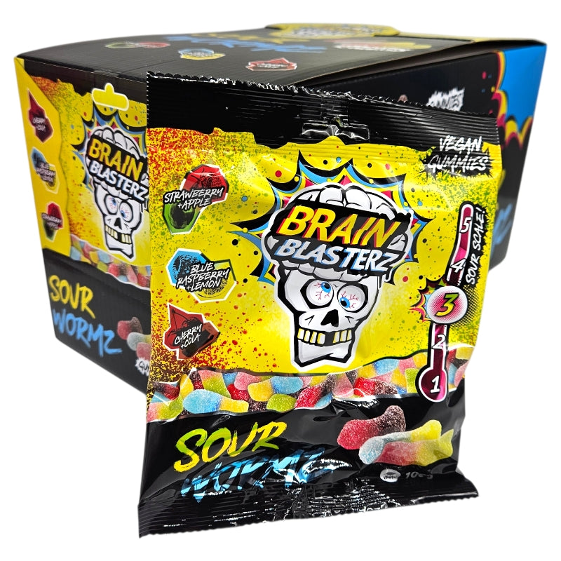 Brain Blasterz Sour Wormz 16x100g | Storpakk sur vingummi