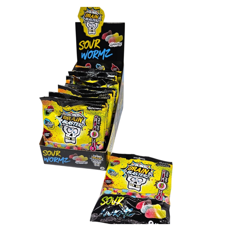Brain Blasterz Sour Wormz 16x100g | Storpakk sur vingummi
