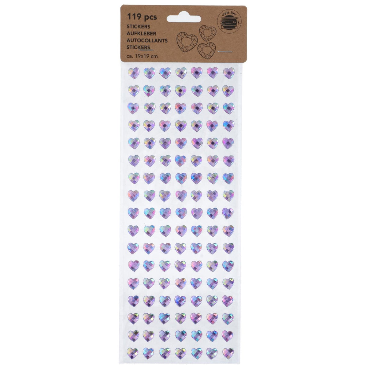 Hjerteformet Diamant Klistremerker 119stk | 3ass