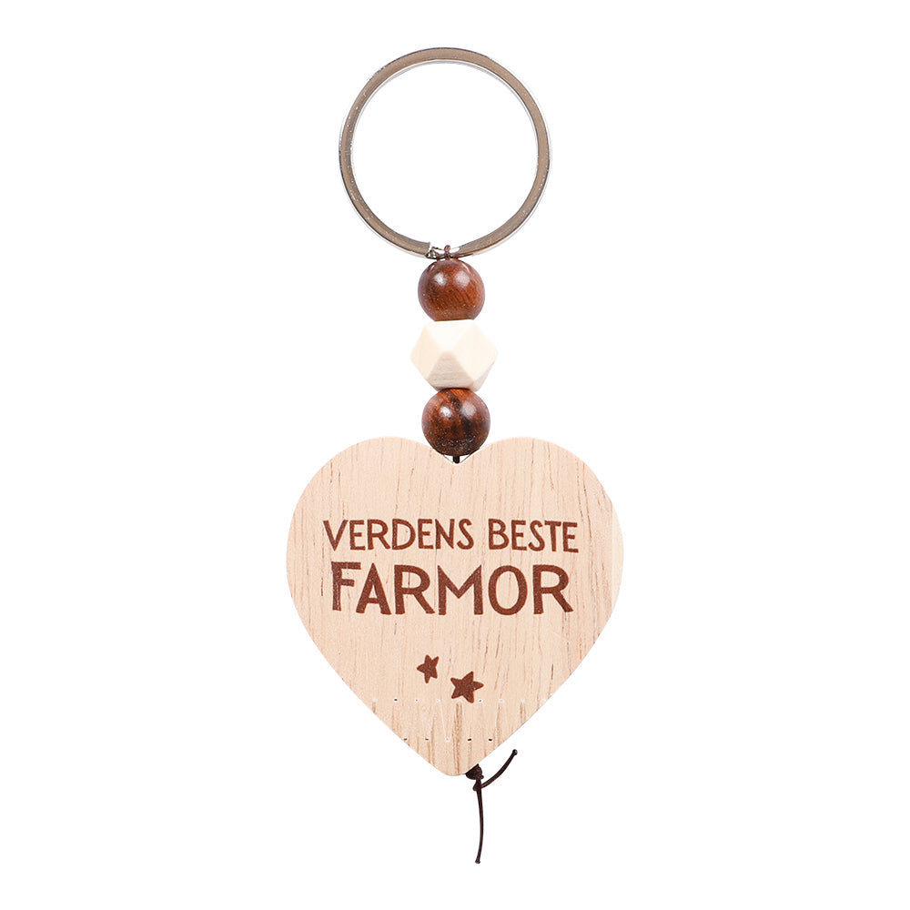 Keychain with wooden heart | World's best mom, dad and others.