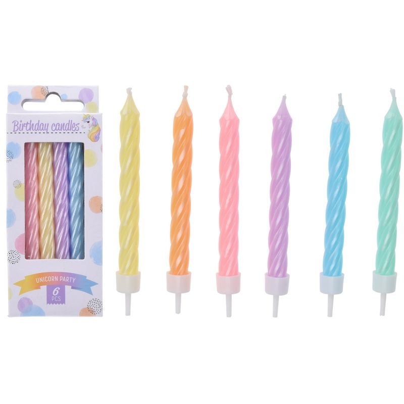 Cake Candle Twisted 6pk Unicorn Color Mix