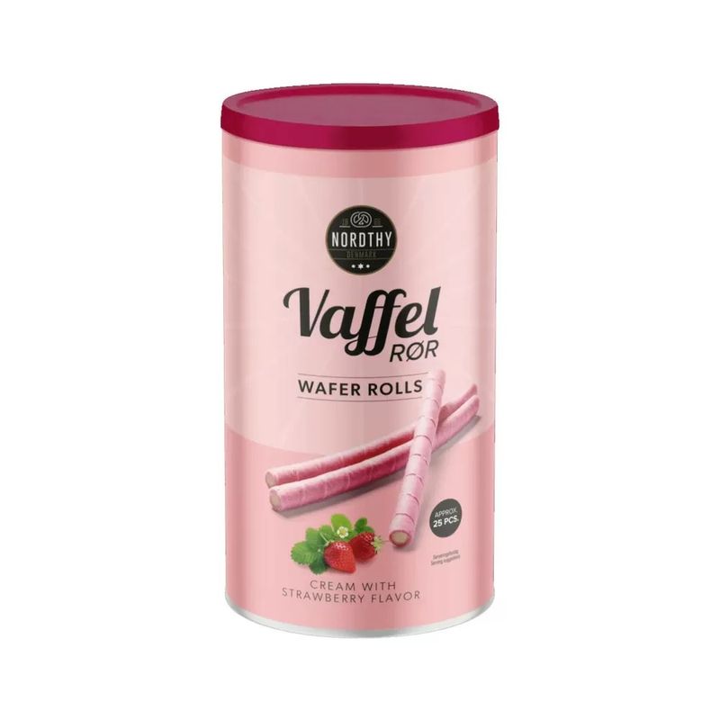 Nordthy Waffle Tube Strawberry 250g | Crispy waffle biscuits with cream filling