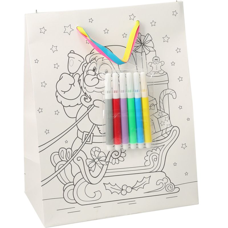 Stor Gavepose Julemotiv Fargelegg Selv | 32x26x10cm | Med 5 Tusjer
