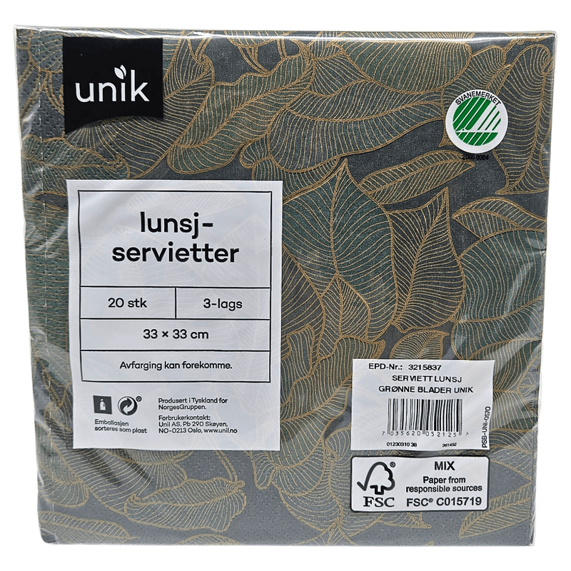 Napkins Green Leaves 20pk 3-ply | 33x33cm | Unique
