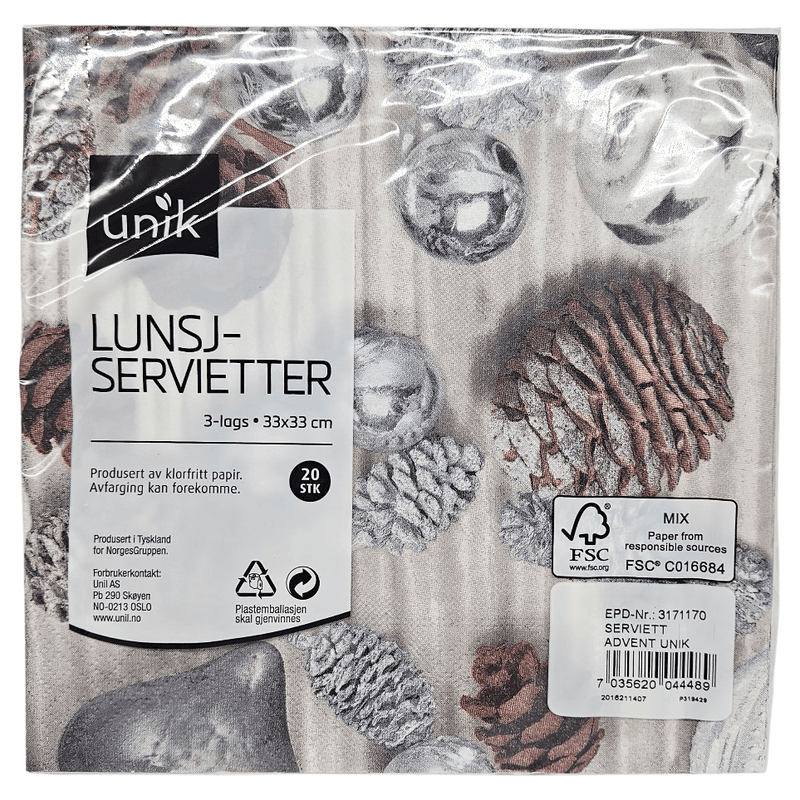 Christmas napkins silver 20pk 3-ply | 33x33cm | Unique