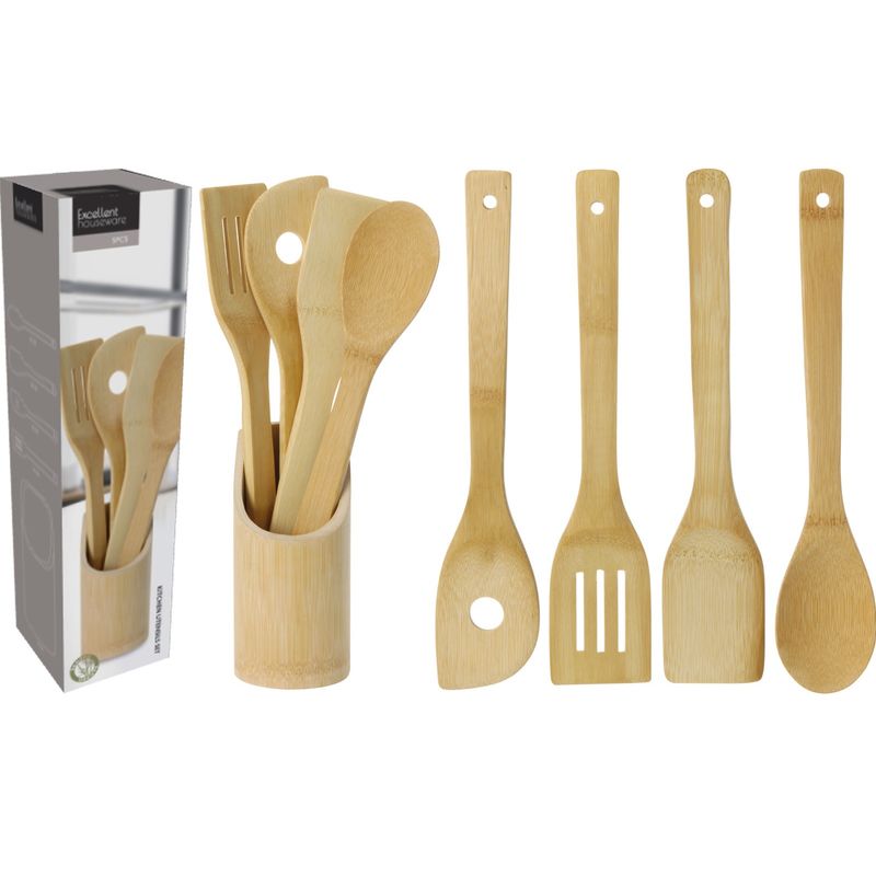 Bamboo kitchen utensils with holder | Excellent Houseware