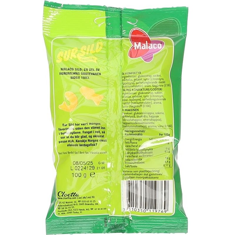 Malaco Sur Herring 100g | Classic sour candy with lemon flavor