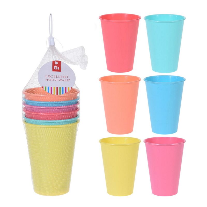 Plastic Cups 6pk Different Colors 400ml