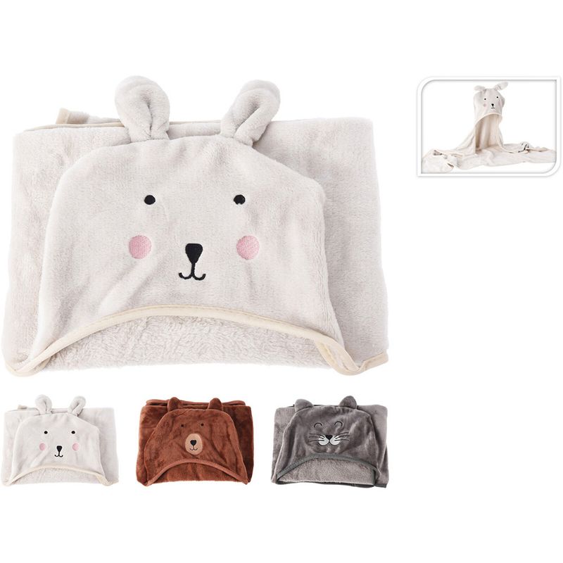 Fleece blanket with hood | 3 ass