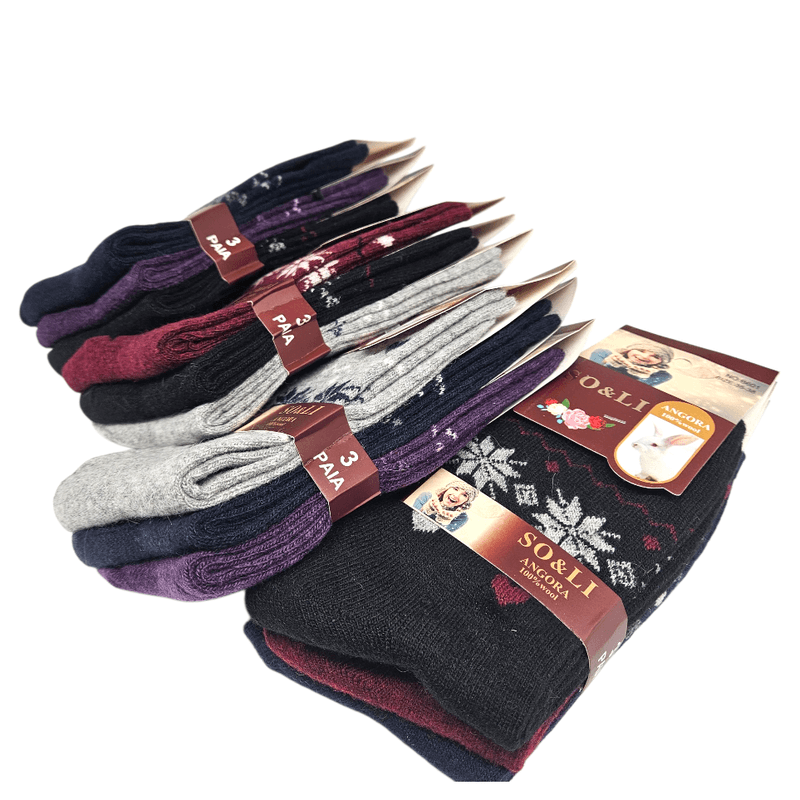 Angora Wool Socks Women 3 pairs 35 - 42 | Angora wool with winter motif
