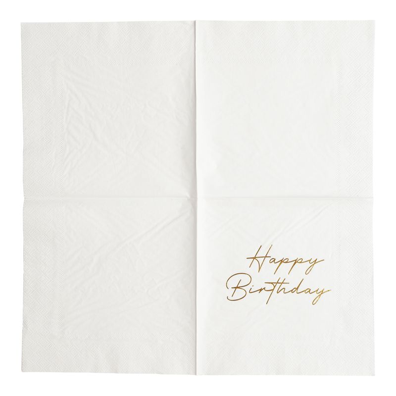 White Napkins with Gold Text Happy Birthday | 16pcs | 3-ply