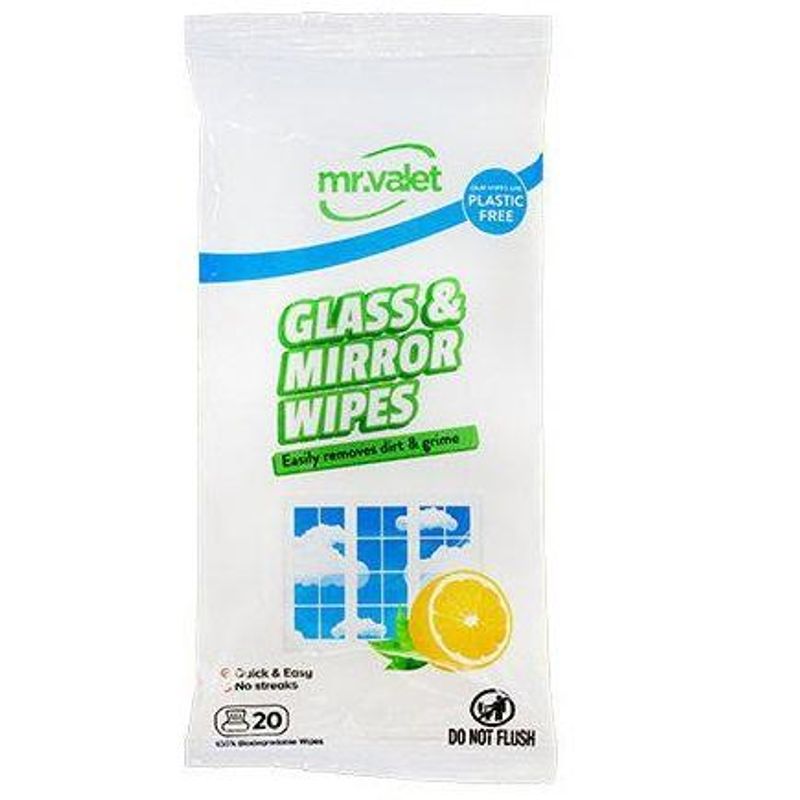 Mr Valet Glass and Mirror Wipes plastic-free 20pk