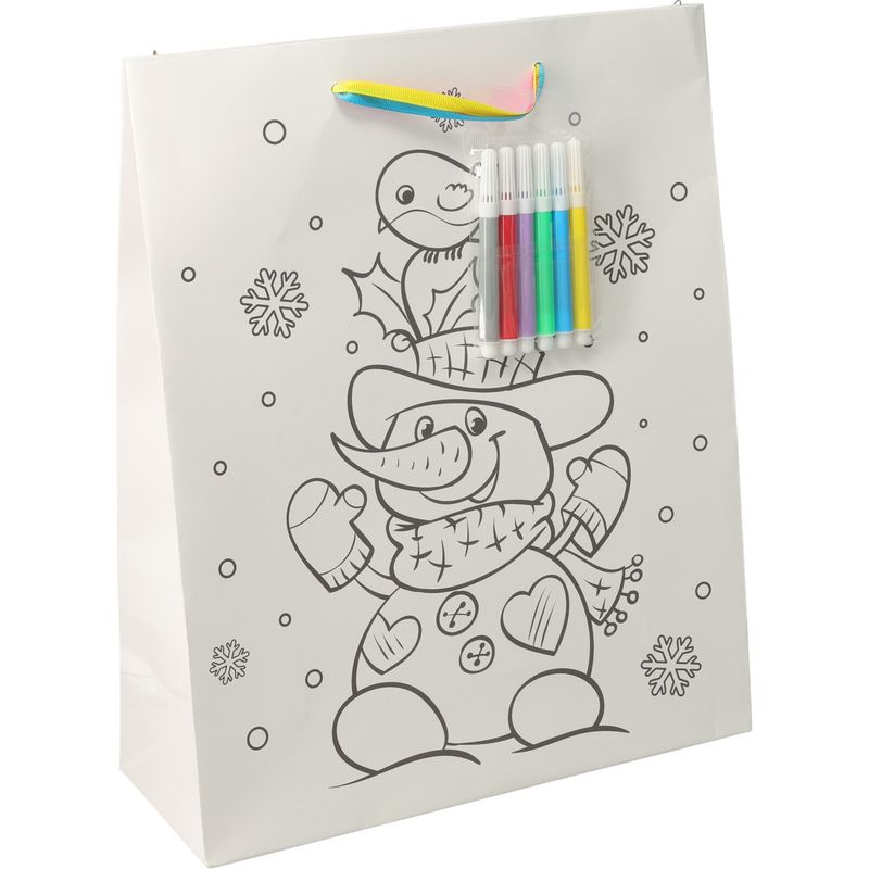 Stor Gavepose Julemotiv Fargelegg Selv | 32x26x10cm | Med 5 Tusjer