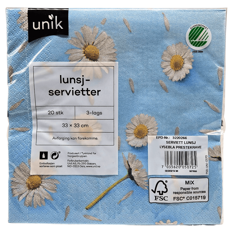 Napkins Light Blue with Priest Collar 20pk 3-ply | 33x33cm | Unique