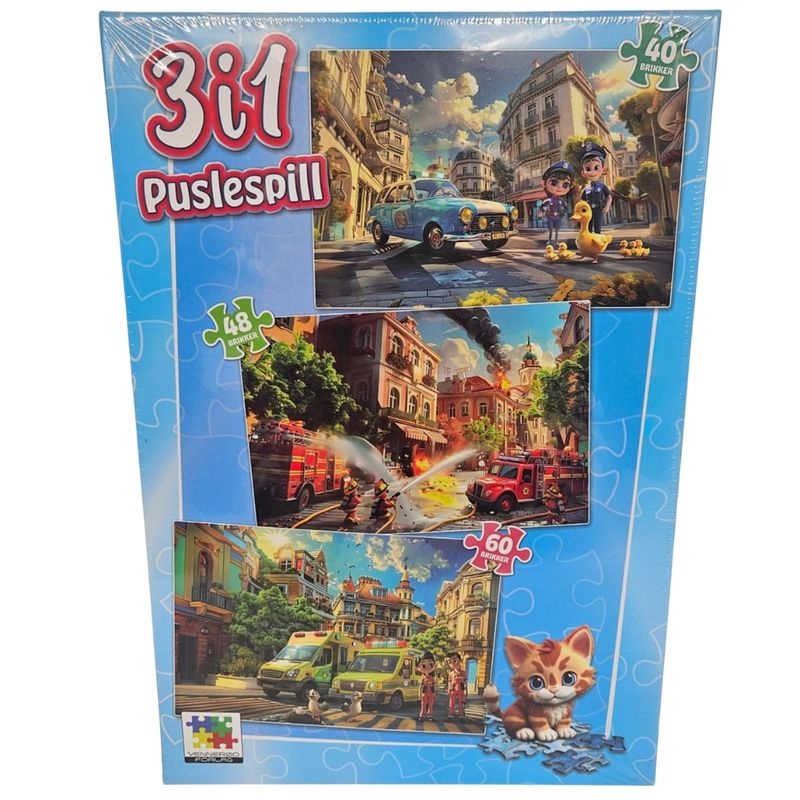 Puzzle 3in1 for children | Police Fire Department Ambulance | 40 - 60 pieces