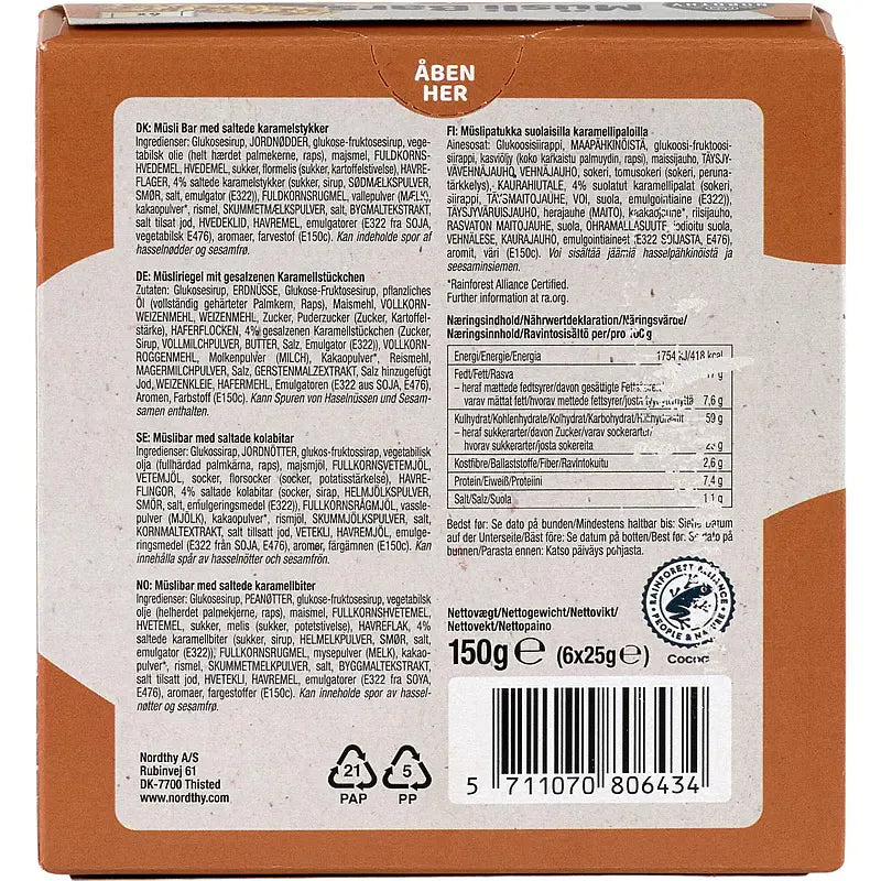 Nordthy Muesli Salted Caramel 150g | 6 x 25g | Energy bar