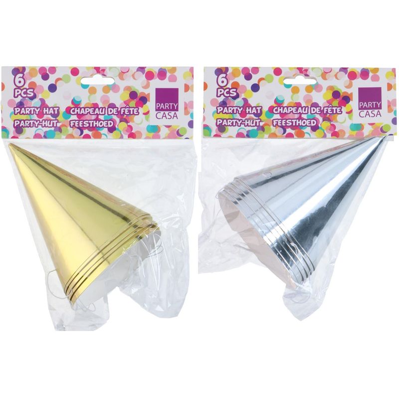Party Hats 6pk Gold/Silver Metallic