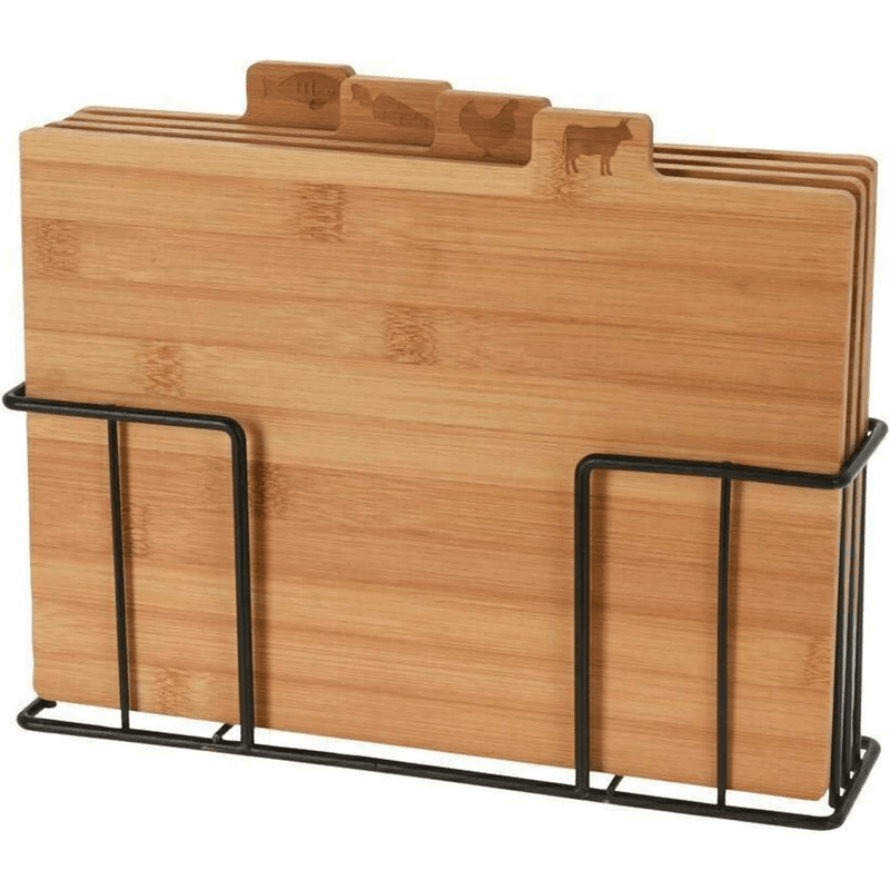 Skjærebrettsett 4stk i bambus | Med metallstativ | Excellent Houseware