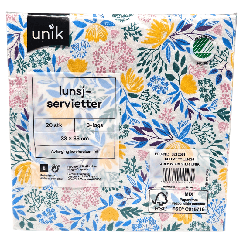 Napkins Yellow Flowers 20pk 3-ply | 33x33cm | Unique