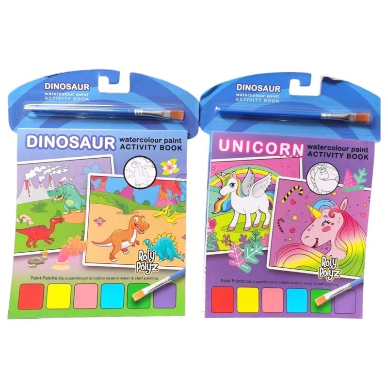 Coloring book 8 pages with brush and paint 2 ass