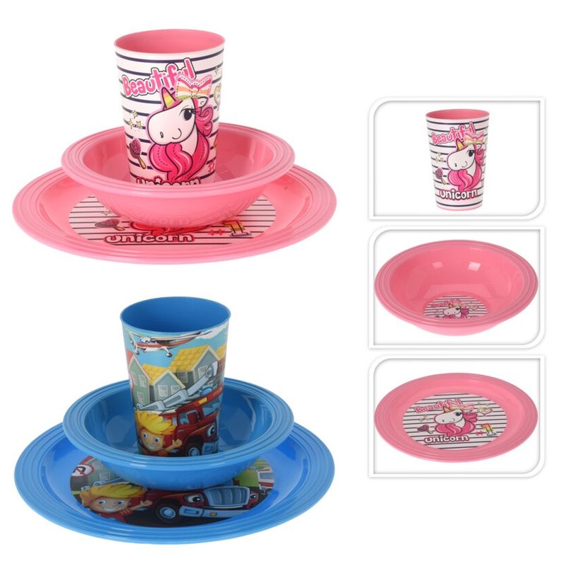 Dining set 3 pieces Blue / Pink